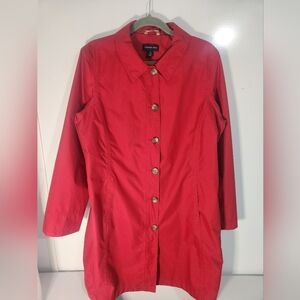 Lands End Red Button-Up Rain Coat, Size Large